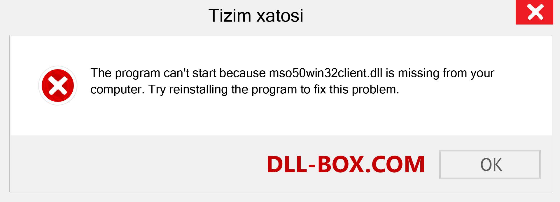 mso50win32client.dll fayli yo'qolganmi?. Windows 7, 8, 10 uchun yuklab olish - Windowsda mso50win32client dll etishmayotgan xatoni tuzating, rasmlar, rasmlar